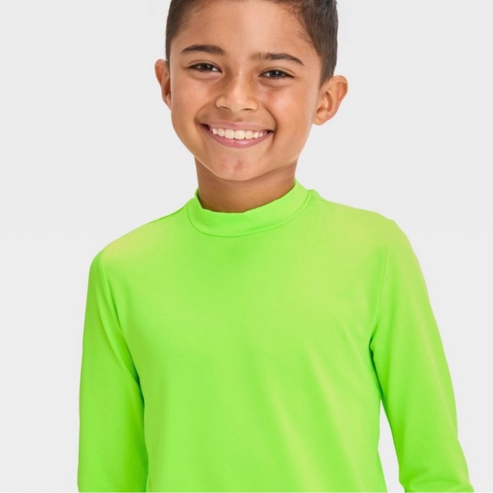 🎉HP🎉 Boys Long-Sleeve Swim Rash Guard - Neon Lime Green - Size Large (10/12) - Picture 2 of 8